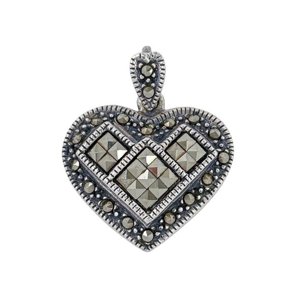 Marcasite Heart Pendant | Vintage Sterling Silver 925 - Picture 3 of 8